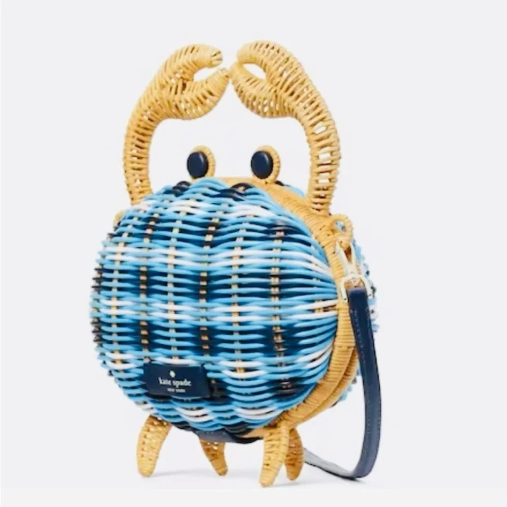 NWT kate spade Blue Crab wicker Woven Crossbody Bag purse 🦀 - Picture 2 of 4